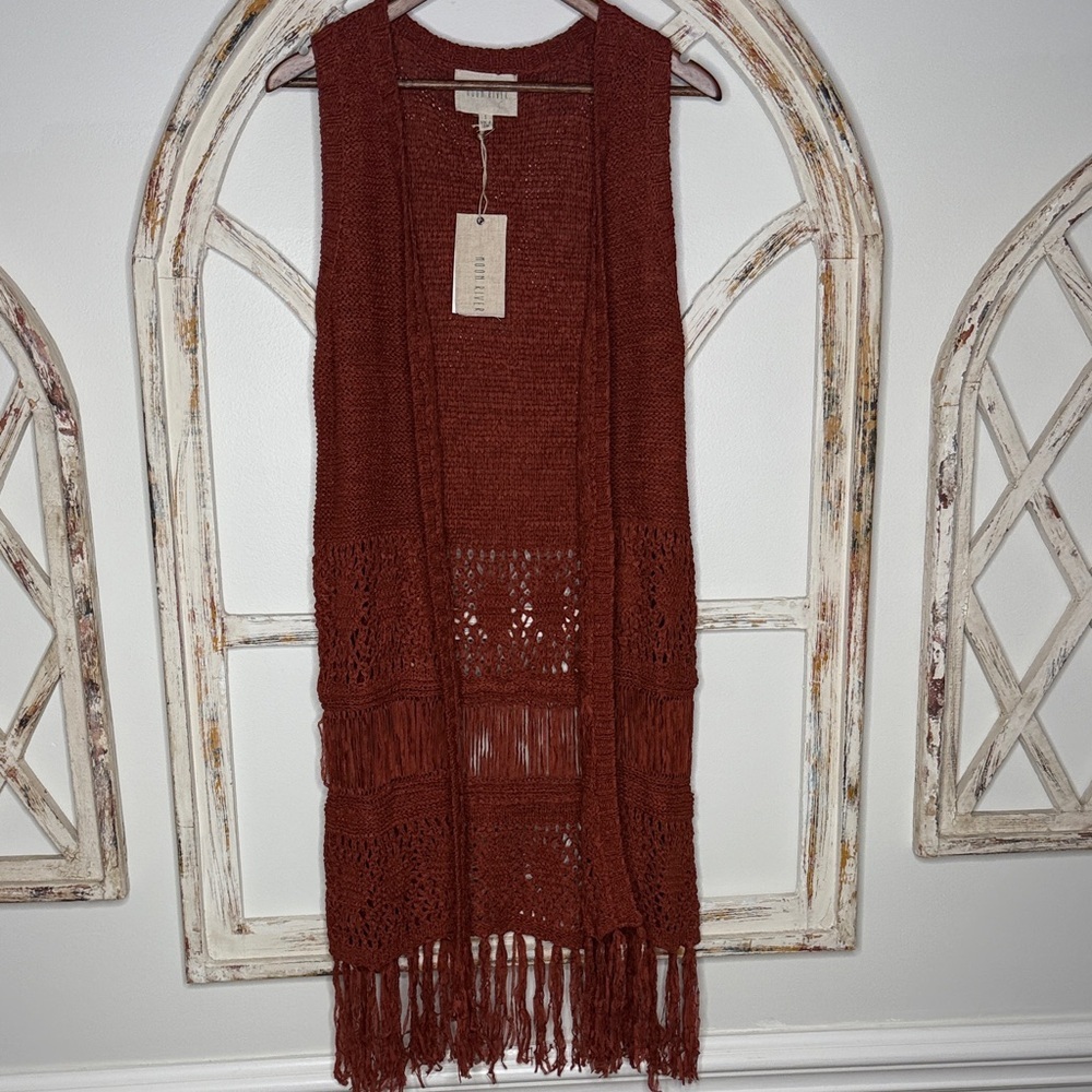 Moon River Terracotta Knit Vest with Fringe